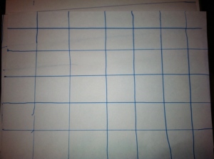 This picture displays a paper with lines forming a grid creating 42 boxes but there should 52 boxes when actually playing